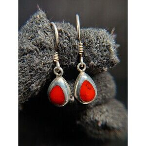 Sterling Silver Red Howlite Dangle Earrings 925 Mexico Teardrop Drop Earrings